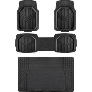 Amazon Basics 4-Piece Heavy Duty PVC Floor Mats with Cargo Liner and Rear, Waterproof Trim To Fit Car Mats, Black