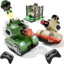 bessome 2 Pack Cute Cartoon Remote Control Battle Tanks with Laser tag|Hobby RC Cars Shoot to Ejected Out|Military Army Toys for 6 7 8 Year Old Boys Girls | Christmas Birthday Easter Gifts for 8-12