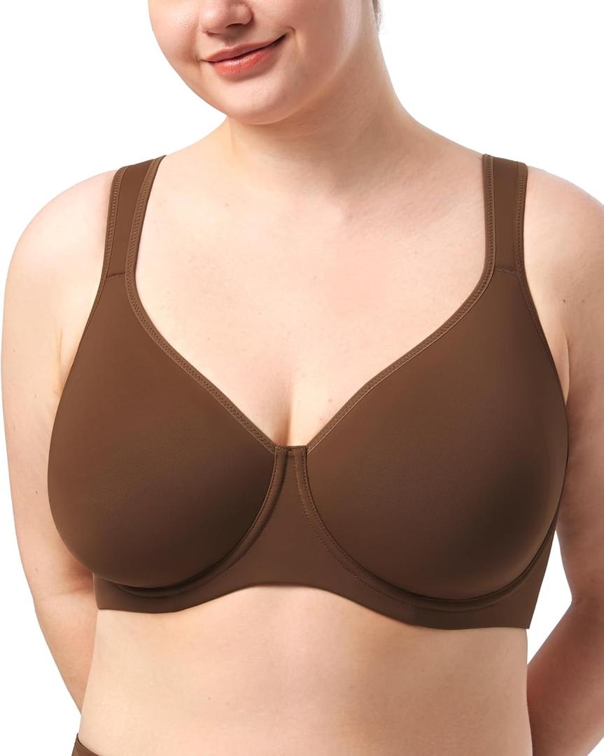 HSIA Bras for Women Minimizer Full Coverage, Plus Size T Shirt Unlined Underwire Smooth Bra, Seamless Cups Joan Ultimate Soft (36DDD, Coffee Brown)