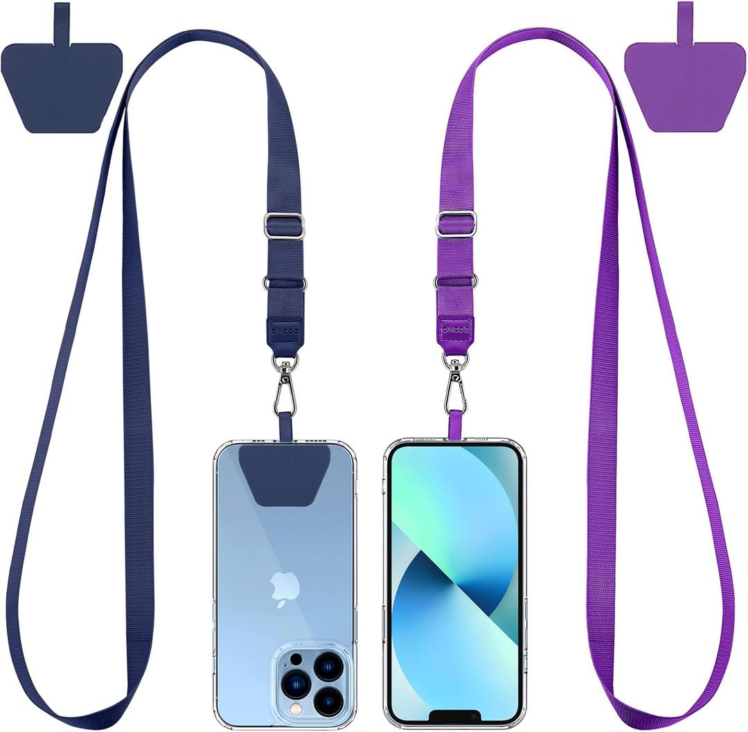 CACOE Phone Lanyard 2 Pcs Lengthened Adjustable Neck Strap,Multifuctional Patch Cell Phone Lanyards Compatible with Most Smartphones(Blue+Purple)