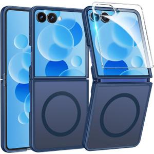 FNTCASE for Samsung-Galaxy Z-Flip-7 Magnetic Case:Translucent Matte Textured Military Grade Drop Protection Phone Cover - Durable Rugged Shockproof Protective Bumper Cases (Blue)