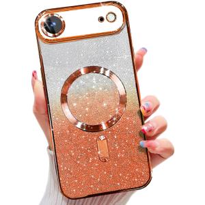 Misscase for iPhone 17 Air Case Compatible with MagSafe,Built-in Camera Lens Protector Full Protection Soft TPU Anti-Fingerprint Anti-Fingerprint Magnetic Glitter Slim Case Cover 6.6 inch, Orange
