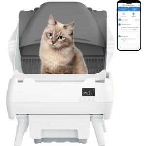 Automatic Cat Litter Box Self Cleaning - App Control, Open-Design, Smart Health Monitor, Suitable for Medium Cats and Kittens, Anti-Pinch Safety, Quiet Operation - White
