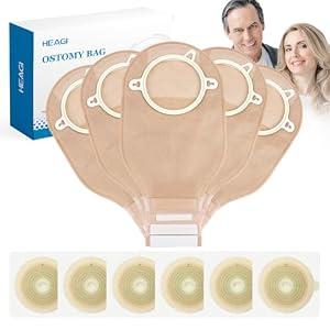 Heagimed 22pcs Ostomy Supplies Colostomy Bags, 2-Piece Colostomy Bags, Two-Piece Drainable Pouches with Closure for Ileostomy Stoma Care, Cut-to-Fit, 70mm Max (16 x Ostomy Bags+ 6 x Skin Barrier）