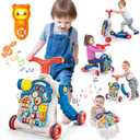 5 in 1 Baby Walker Sit-to-Stand Toys, Learning Walker for Boys Girls Toddler, Multifunctional Educational Activity Center Removable Play Panel, Push Walker Toys Gifts for Infant 6-18 Months