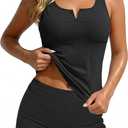 Daci Womens 2 Piece Tankini Swimsuits - Tummy Control Bathing Suit with Shorts V Wire Tankini Top Ribbed Swimwear (X-Large, Black)
