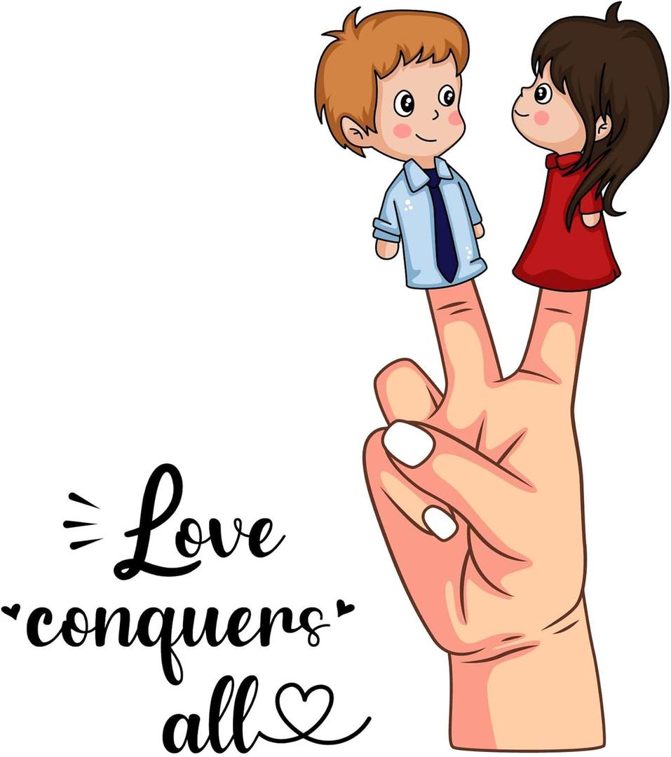 Cute Quote Wall Decal Love Conquers All Love Conquers All with Cute Loving Couple Size: 27 Inch X 30 Inch