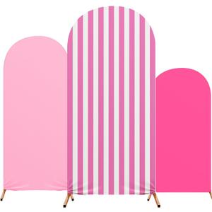 Striped Arch Backdrop Cover Set of 3 Pink Arch Covers Spandex Stretch Backdrop Stand 4ft, 5ft, 6ft for Wedding Birthday Banquet Ceremony Decoration(Pink)
