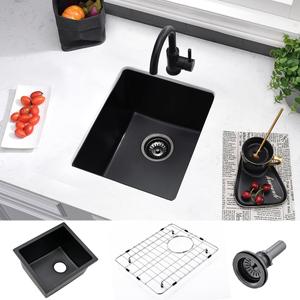 13 Inch Black Bar Sink Undermount-VASOYO 13x15 Bar Sink Under Mount Quartz Composite Bar Prep Outdoor Rv Small Kitchen Sinks Single Basin with Bottom Grid
