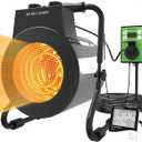 Electric Greenhouse Heater with Thermostat - 1500W Stainless Steel Outdoor Fan Heater, Fast Heating, Overheat Protection, Heating for Garage, Flower Room, Grow Tent