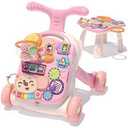 3 in 1 Baby Walker and Activity Center for Girl, Learning to Walk, Sit to Stand, Early Educational Push Toys with Music Panel for Infant Toddler 12+ Months Pink