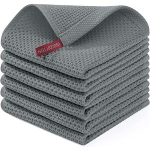 Homaxy 100% Cotton Waffle Weave Kitchen Dish Cloths, Ultra Soft Absorbent Quick Drying Dish Towels, 12 x 12 Inches, 6-Pack, Grey