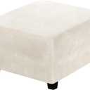 Velvet Ottoman Cover, Stretch Footstools Covers, Plush Foot Stool Slipcover, Removable Footrest Stool Sofa Slipcovers, Folding Storage Stool Furniture Protector for Living Room(White,Square)