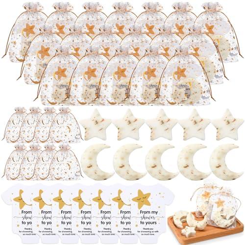 Dansib 50 Sets Baby Shower Favors Lavender Moon Star Soaps for Guests with Thank You Cards Organza Bags Baby Shower Gifts for Gender Reveal Party Decoration Women Men