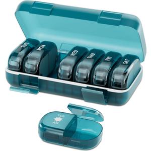 Pill Organizer 2 Times a Day, Large Weekly Pill Box 7 Day, Daily Am Pm Pill Case Dispenser with Removable Containers, Compact Medication Organizer for Vitamins, Supplements (Blue)