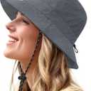 Waterproof Bucket Hat for Women Men Rain Hat Wide Brim Packable Sun Hat UV Protection Summer Beach Fishing Hiking Safari Hat (One Size, Grey)