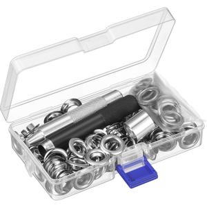 Grommet Tool Kit, Grommet Setting Tool and 100 Sets Eyelets with Storage Box, 1/2 Inch Inside Diameter (Silver)