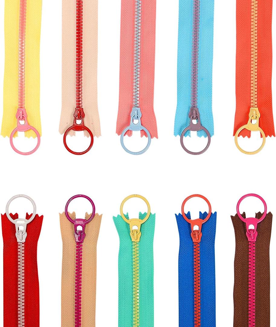 20Pcs Colorful Resin Zippers with Ring Pulls for DIY Tailor Sewing Craft Accessories Mixed 10 Color (14 INCH)