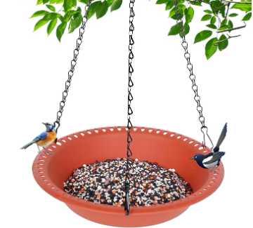 Hanging Bird Feeder Tray with Drainage Holes for Outside, Bird Seed Catcher Tray, Feeding Station (14 inch, Green)