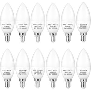 B11 LED Light Bulb E12 Candelabra LED Light Bulbs 5000 Kelvin Daylight White Ceiling Fan Bulb Chandelier Bulbs Candle Bulbs for Ceiling Fan, Non-Dimmable (12 Pack, Daylight White)