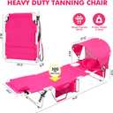 Tanning Chair with Sun Canopy Face Hole Softer Padded Adjustable Washable, Heavy Duty Layout Folding Lounge Chair for Adults Outside Beach Reading Sunbathing Poolside, UPF 50+ Sun Shade, Pink, 300 LBS