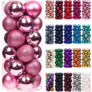 Emopeak 48 Pcs Mini Pink Christmas Ornaments for Xmas Tree - 1.2 Inch Christmas Balls Small Shatterproof Hanging Ball Decorations for Holiday Wedding Party Decoration Pink