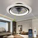 KINDLOV Modern Ceiling Fans with Lights, 19.7" Flush Mount Ceiling Fan with Dimmable Light and Remote,6-Speed Wind for Bedroom,Living Room,Low Profile Ceiling Fan with Light,Black (Black01)