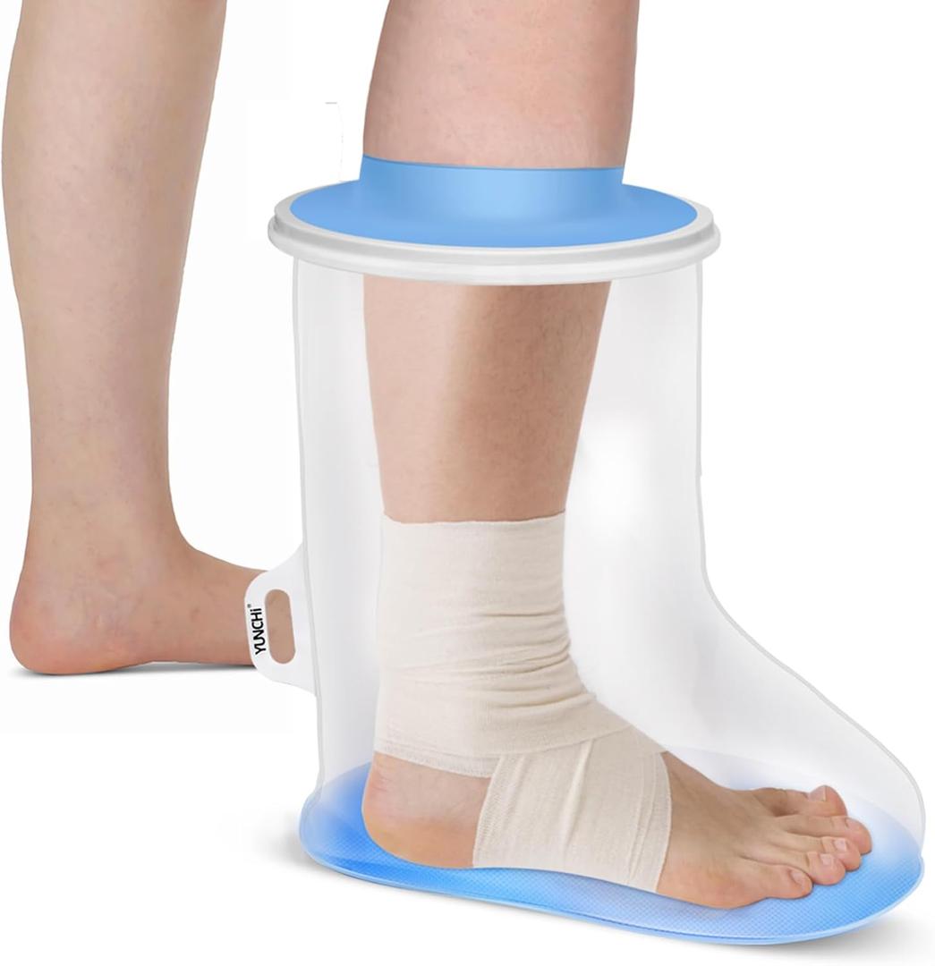 YUNCHI Waterproof Foot Cover for Shower Adults with Non-Slip Bottom, Reusable Watertight Foot Ankle Cast Protector for Foot Surgery Casts Bandages Wounds Dressing (NEW-Extra Wide-Foot)
