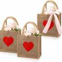 SilTriangle 3 Pcs Valentine's Day Burlap Bags Red Heart Basket Essentials Pink Bow Hunts Candy Gift Tote Bag for Kids Boys Girls Wedding Baby Shower DIY Craft Valentine's Day Favor