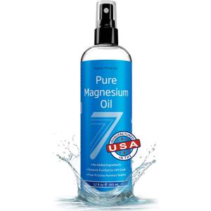Seven Minerals Pure Magnesium Oil Spray, Big 12oz, USP Grade, Extra Strength, for Feet, Sleep, Muscle Pain & Cramps - Mined in The USA