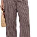 GRAPENT Striped Pants for Women High Waisted Wide Leg Cotton Linen Trendy Beach Pull on Elastic Waist Casual Flowy Pants, L