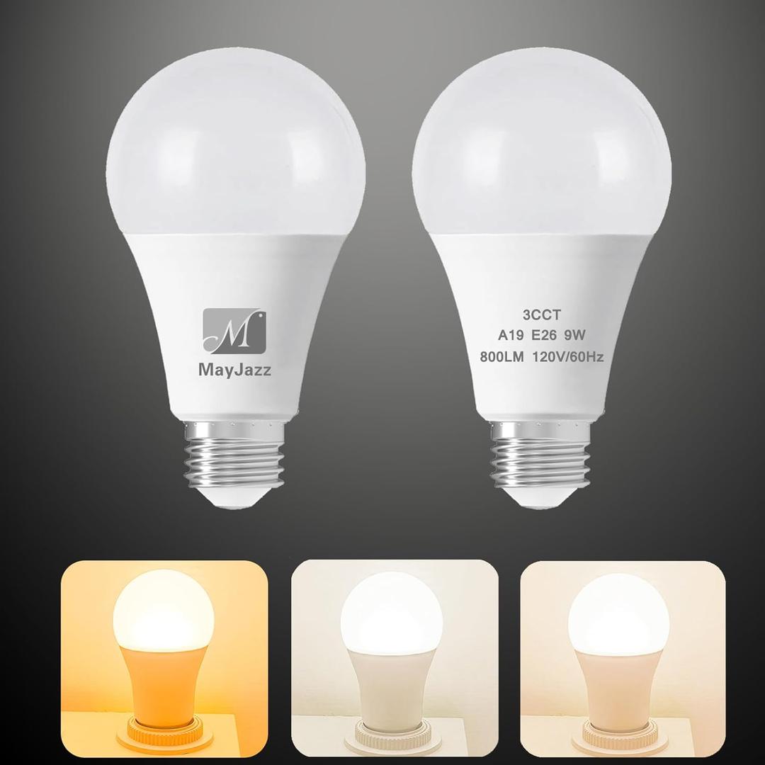 3 Color Temperature LED Light Bulb A19 2700K-5000K-4000K,3CCT Color Changing Light Bulbs,Energy Saving 9W(60W Equivalent) LED Bulb,810LM,e 26 Base for Bedroom,Living Room,2 Pack