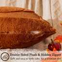 Burnt Orange Pumpkin Fall Pillow Covers 20"x20" Set of 2, Embroidered Faux Fur Decorative Throw Pillow Covers for Couch Soft Fluffy Plush Cushion Cases for Farmhouse Halloween Home Decor
