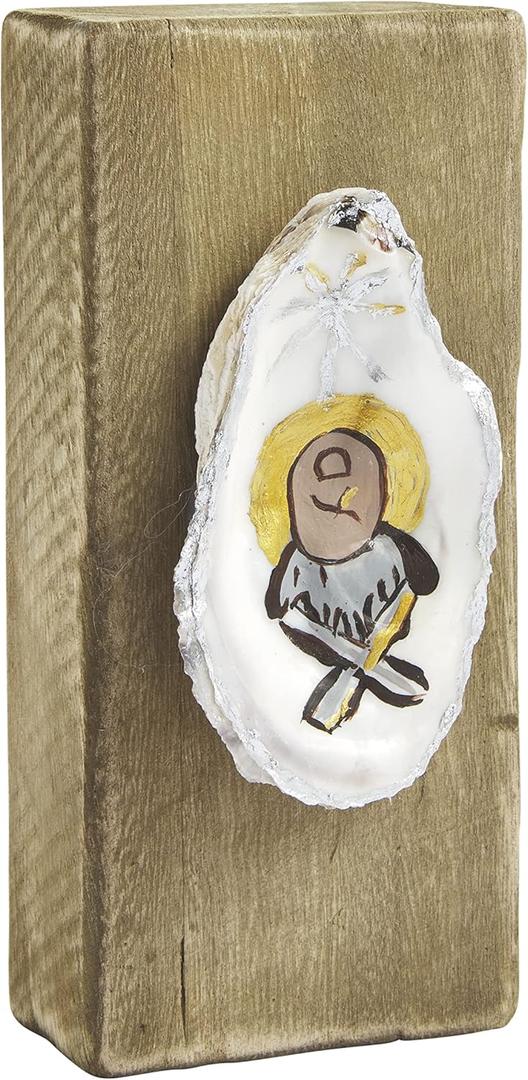 Mud Pie Reclaimed Wood Christmas Nativity Oyster Shell Plaque, Jesus