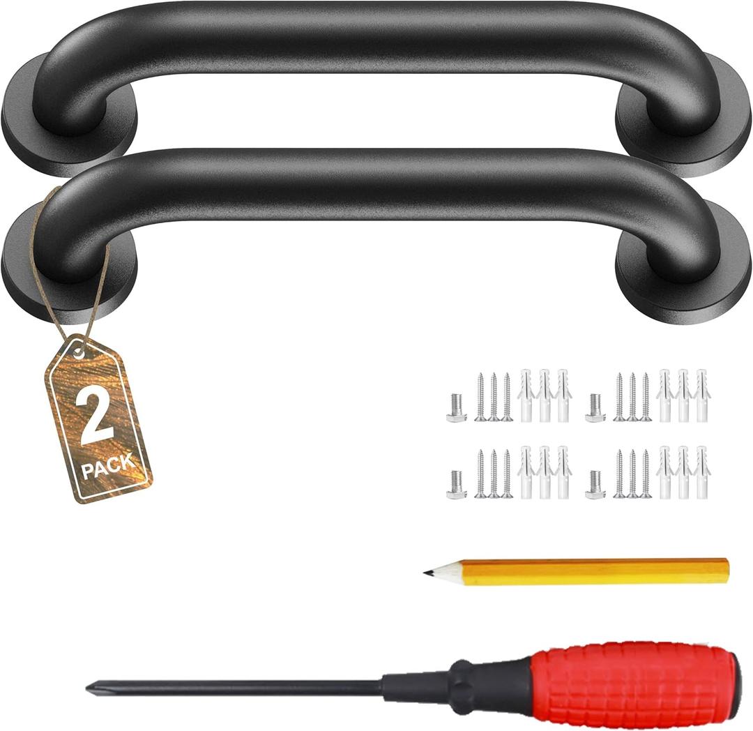 12'' Black Matte Handrail  304 Stainless Steel Safety Grab Bar for Stairs, Garage, Basement, Bathroom, and Porch Steps (2-Pack)