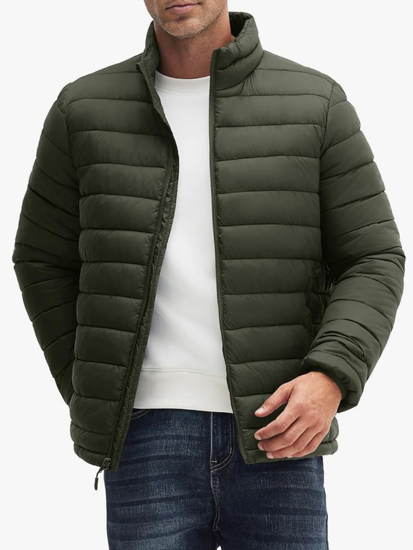 Men's Puffer Jacket Lightweight Warm Winter Jackets for Men Windproof Insulated Puffy Coat (XXL, Army Green)