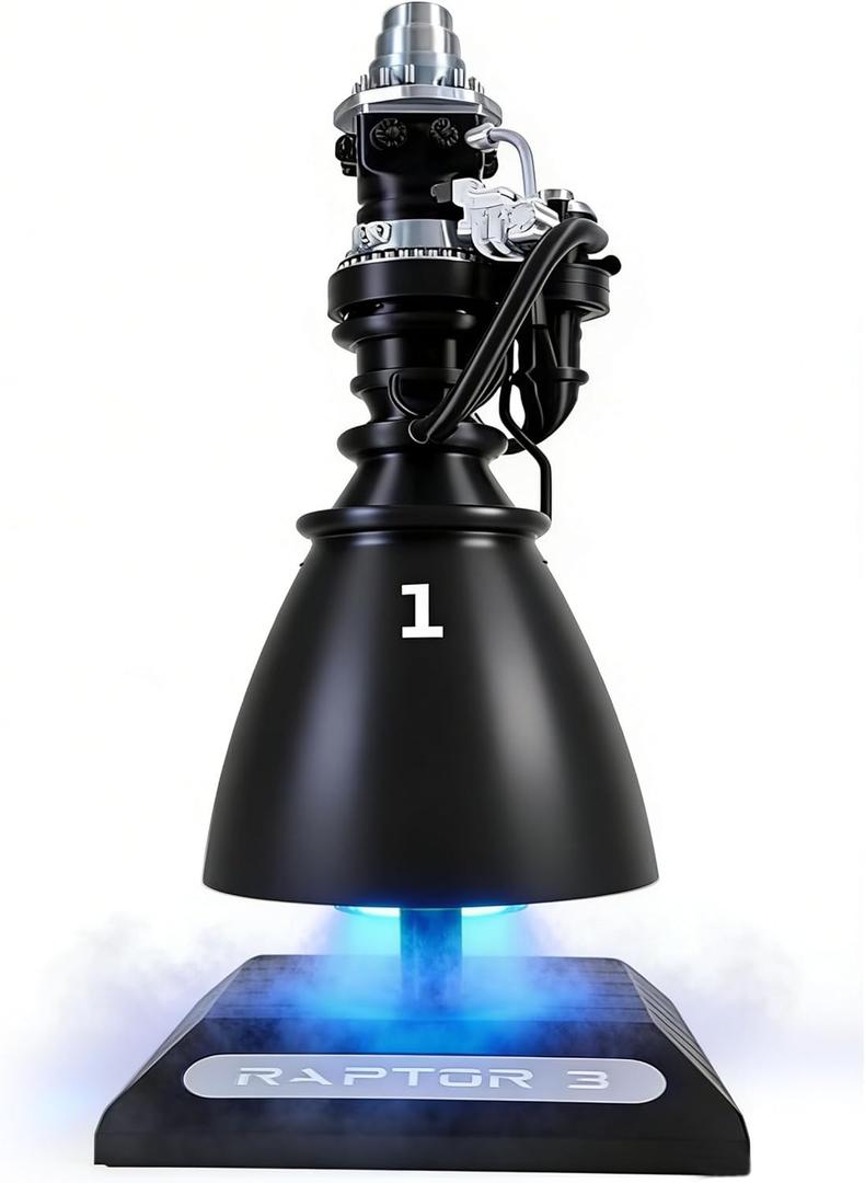 BiKiBao SpaceX Starship Raptor 3 Starship Engine Display Model Blue Light Effect-Steam Spray Falon 9 Super Rocket for for Space Fans and Rocket Enthusiasts