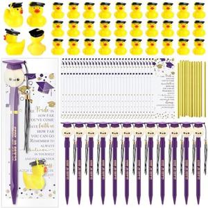 Sayglossy 75 Pcs Graduation Gifts Class of 2025 Bulk Includes 25 Graduation Cap Ballpoint Pen with Tassels 25 Resin Graduate Duck 25 Gift Cards Graduate Party Favors for Guests Students(Purple)