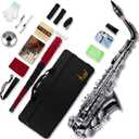 SLADE Eb Alto Saxophone for Beginner Students, Adult, Black & Silver