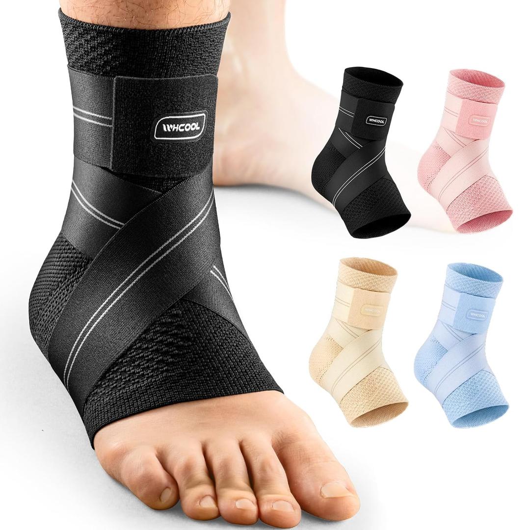 Flat Knitting Ankle Brace For Women&Men, 7-Zone Dynamic Compression Sleeve w/Flex Strap,Foot Support For Sports, Sprained Ankle, Achilles Tendonitis, Plantar Fasciitis Relief(Pack of1)L, Black