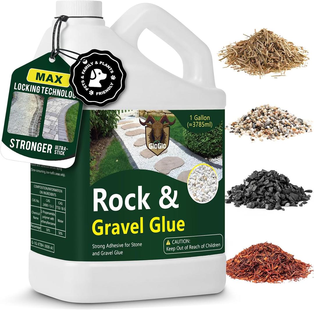 GloGlo Ready to Use Rock Glue for Landscaping, 1 Gallon Mulch Glue, No Dilution Needed Non-Toxic Weather-Resistant Strong Gravel Binder, Pine Straw Outdoor Strong Pebble Gravel Hold for Garden (EXP 08/14/26)