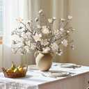 HyeFlora 3PCS Artificial Magnolia Flowers Stems for Spring Decoration, Faux Champagne Magnolia Branches with Buds, 34.5" Long Stems Floral Arrangement for Vase Pot Table Centerpiece Indoor Decor