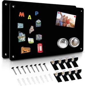 2Pack Black Magnetic Board,17.5" x 11.4" Magnet Bulletin Board to Display Magnetic Notes, Poetry, Photos, Suitable for Wall, Refrigerator, Cabinet etc, Come with 8 Pcs Dual Lock Tape and Screws