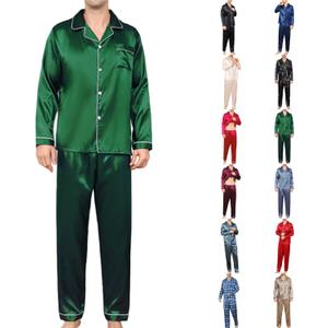 Men's Silky Satin Pajama Sets Mens Sleepwear Big and Tall Pajamas for Men Loungewear Summer Pjs Lounge Set M-5XL (Kj2006)
