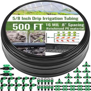 500 ft 5/8 Inch Drip Tape Irrigation Kit Drip Tape 16 Mil 8" Spacing Hose Garden Watering Tubing System Automatic Irrigation Equipment for Plant, Landscape, Yard, Lawn and Farm