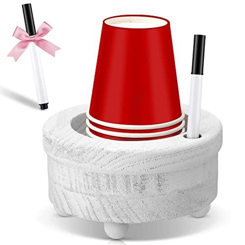 Honeydak Wooden Cup Holder with Marker Slot Cup Dispenser Party Round Organizer for Party Decoration Bathroom Kitchen Showers Picnic Housewarming Couples Gift Social Gathering(Classic Style)