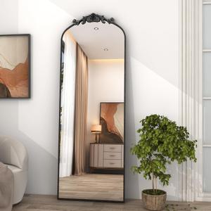 SMIROR Black Vintage Arched Full Length Mirror 72x32, Baroque Ornate Body Floor Mirror for Dressing, Shatter-Proof and Anti-Rust