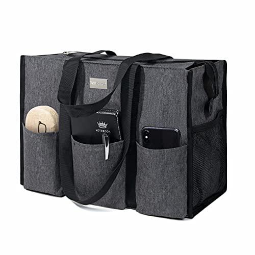 TOPDesign Utility Water Resistant Tote Bag with 13 Exterior & Interior Pockets, Top Zipper Closure & Thick Bottom Support, for Working Women, Teachers, Nurses, Accountants (Grey)