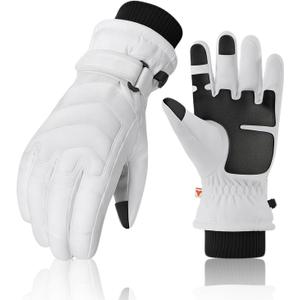 Ski Gloves, Snow Gloves for Cold Weather 3M Thinsulate Winter Gloves for Men Women, Warm Waterproof Anti-Slip Touchscreen for Skiing Snowboarding Outdoor Activities (Large, White-1)