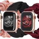 TOYOUTHS 3 PCS Compatible with Apple Watch Band Scrunchies 41mm 40mm 38mm Cloth Soft Pattern Printed Fabric Wristband Bracelet Women IWatch Elastic Bands Series SE 10 9 8 7 6 5 4 3 2 1, M/L (Black/Wine/Pink)